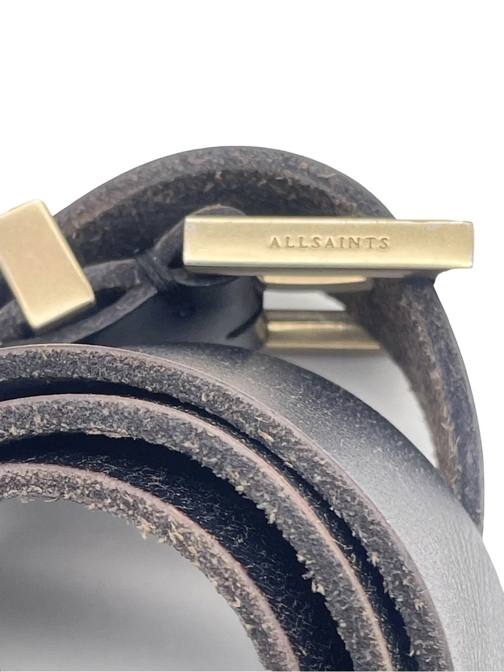 AllSaints Women’s Size S Black Genuine Leather Wide Waist Belt Gold Buckle